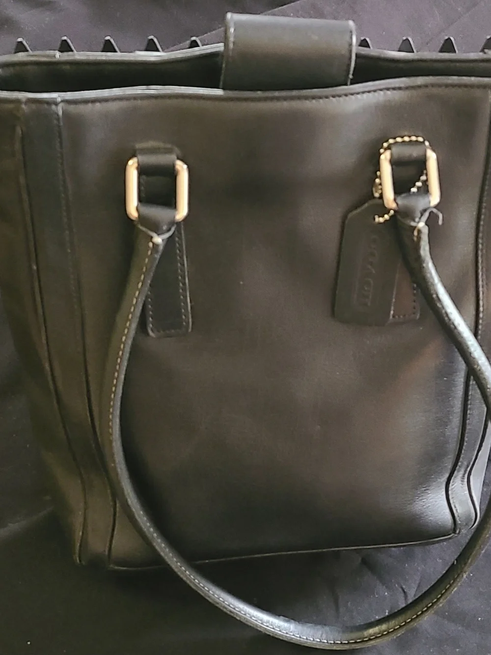 Vintage Coach Classic Black Leather Tote Bag - Women